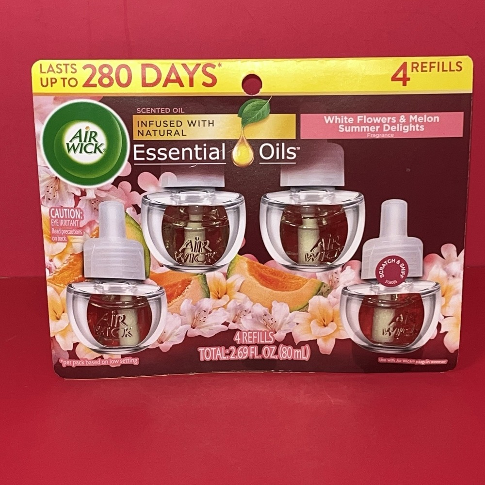 Air Wick Plug-In Scented Oil Refills White Flowers Melon Summer‎ 0.67oz 4-Pack